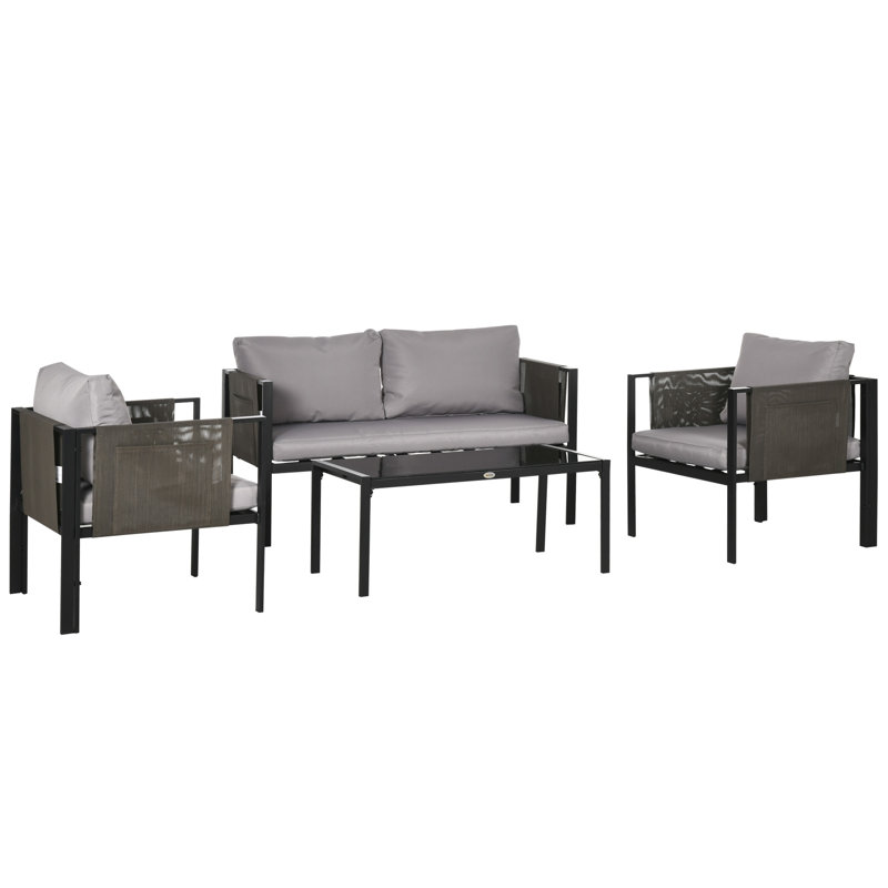 Leonydus Metal 4 - Person Seating Group with Cushions