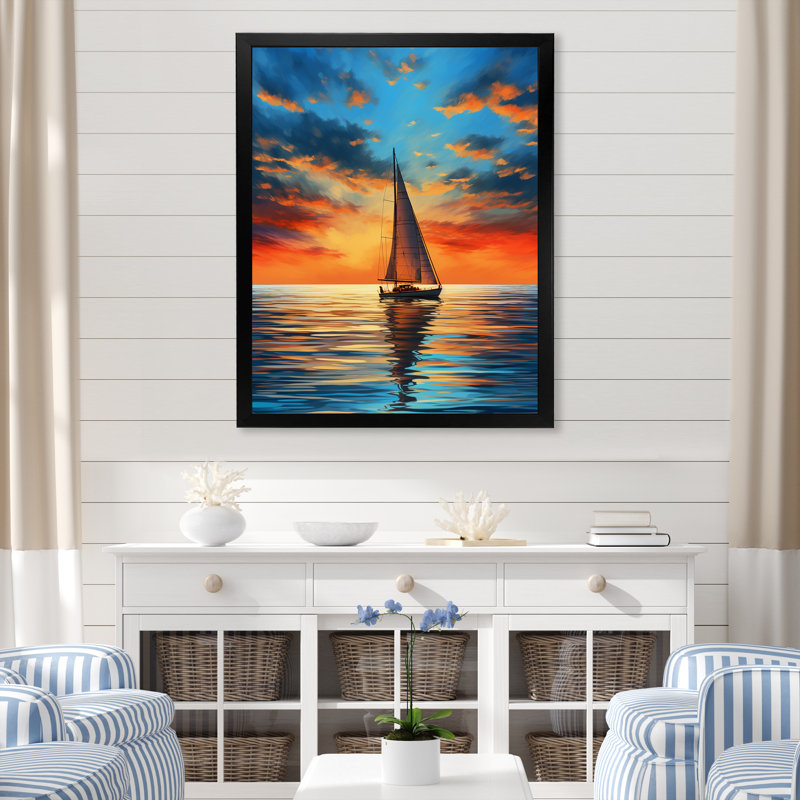 Voilier lumineux Horizons I sur impression sur toile, L 12 po x H 20 po, Cadre photo noir