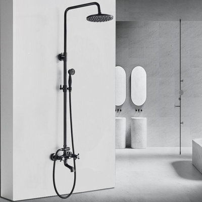 Robinet de douche à trois fonctions avec pomme de douche à effet de pluie de 8 pouces, douchette avec système de douche à jet ouvert et système de douche à deux poignées Bronze huilé