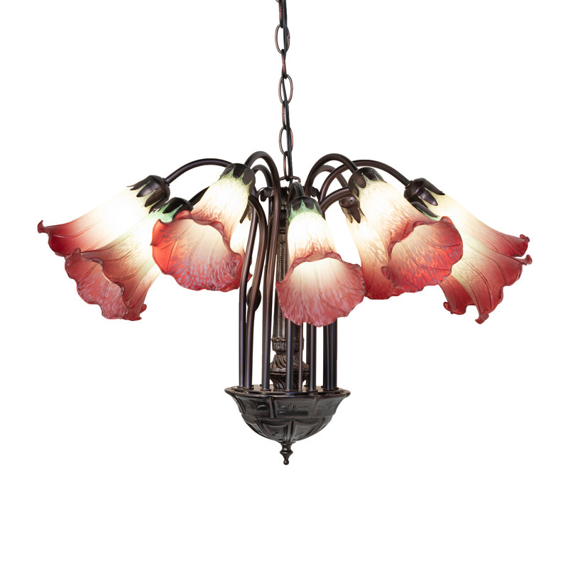 Tiffany 12 - Light Chandelier, Seafoam/Cranberry