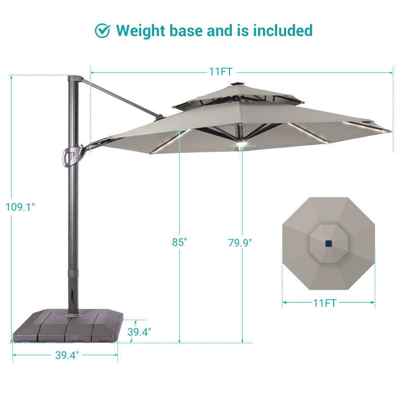 Parasol en aluminium 11 pi, Gris