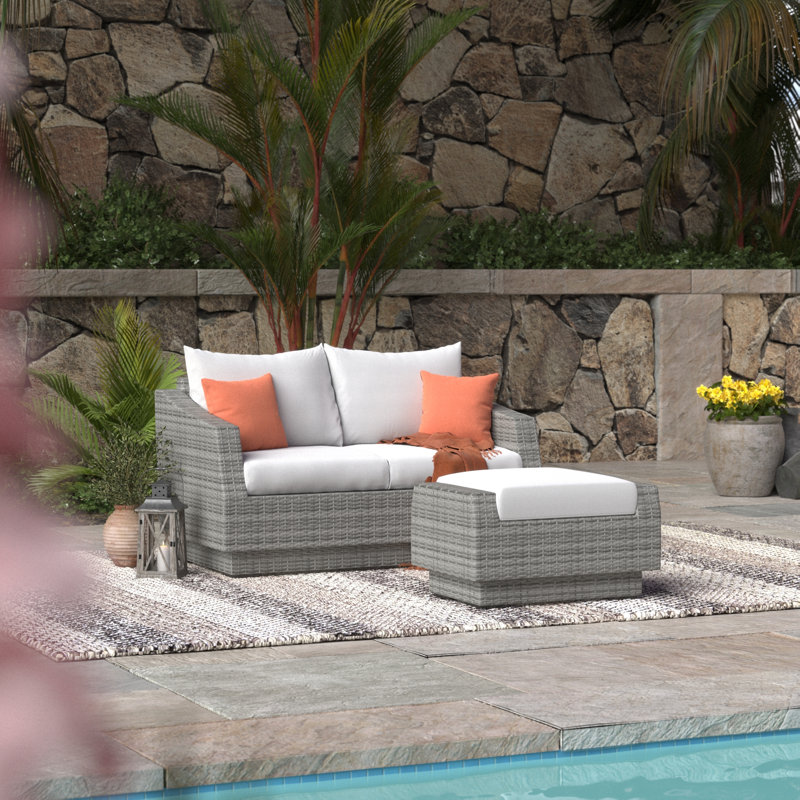 Fionnula 55'' Wide Outdoor Wicker Loveseat With Sunbrella Cushion Covers, Cast Coral Sunbrella® Plainweave