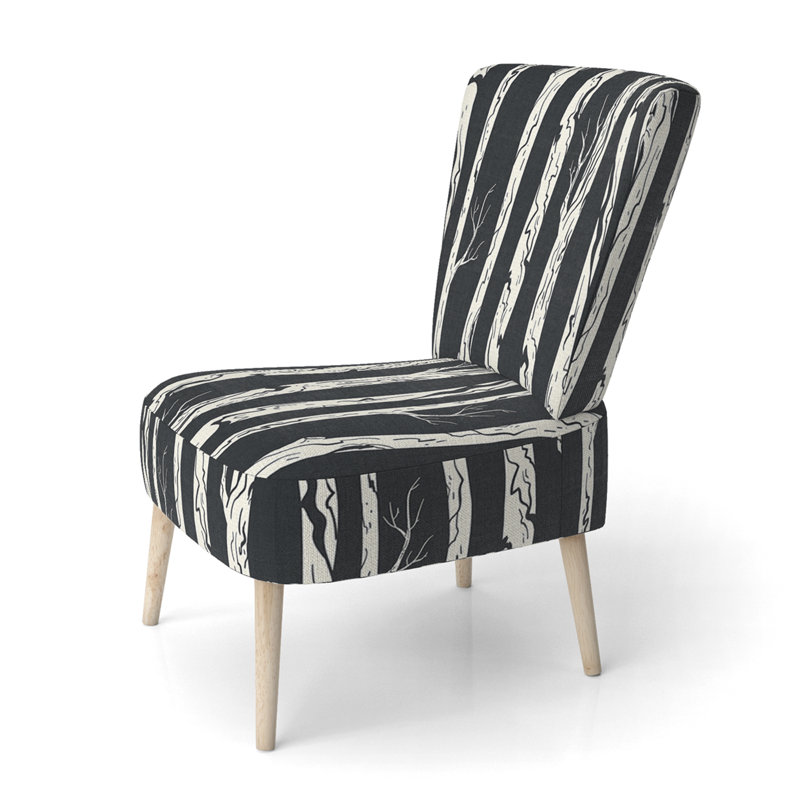 Accent Chair, Beige Floral Pattern Upholstered Decor - Beige Floral Pattern II, Black/White