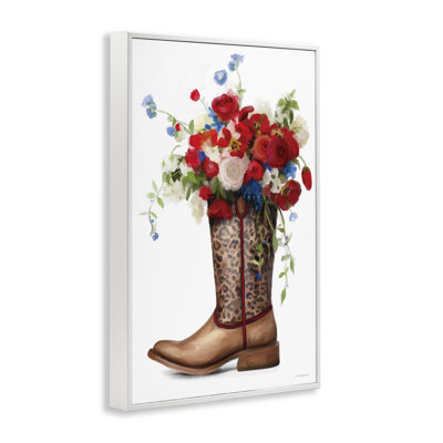 Patriotic Roses in Cowgirl Boot Giclee Art, design by Kamdon Kreations