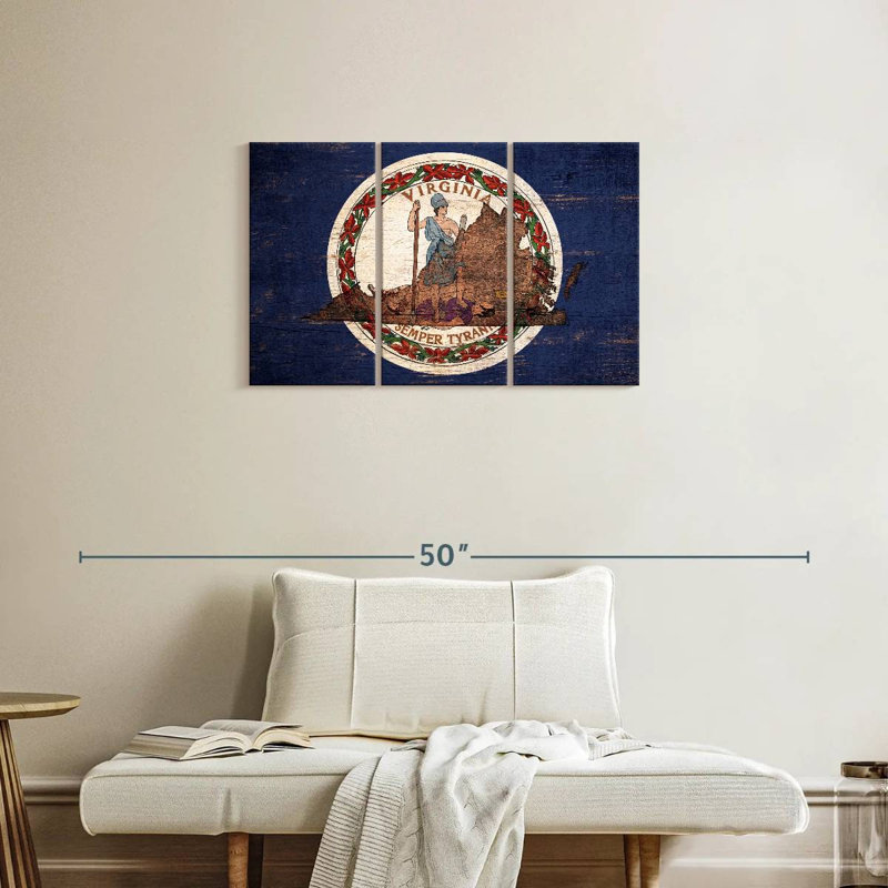 Borges State Map Over Virginia Flag, 20" H x 33" W