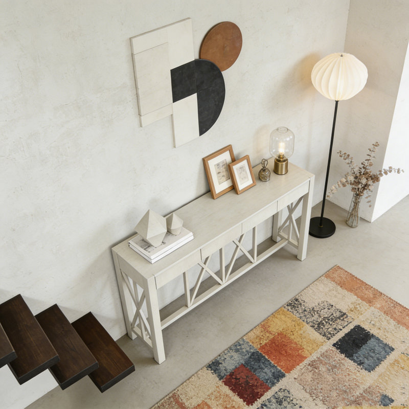Console 60 po avec 4 tiroirs spacieux, Beige