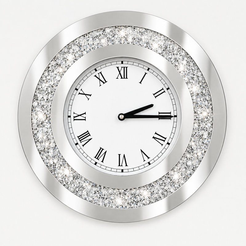 Silver Round Mirror Clock 26inch