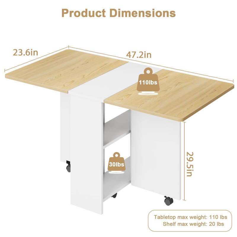 21.2 " Extendable Rectangular Dining Table, 29.5" H x 23.6" W x 47.2" L, Wood, White