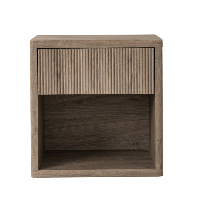 Bedside Table With Recessed Design And Drawer Storage Functionality, Ash Brown