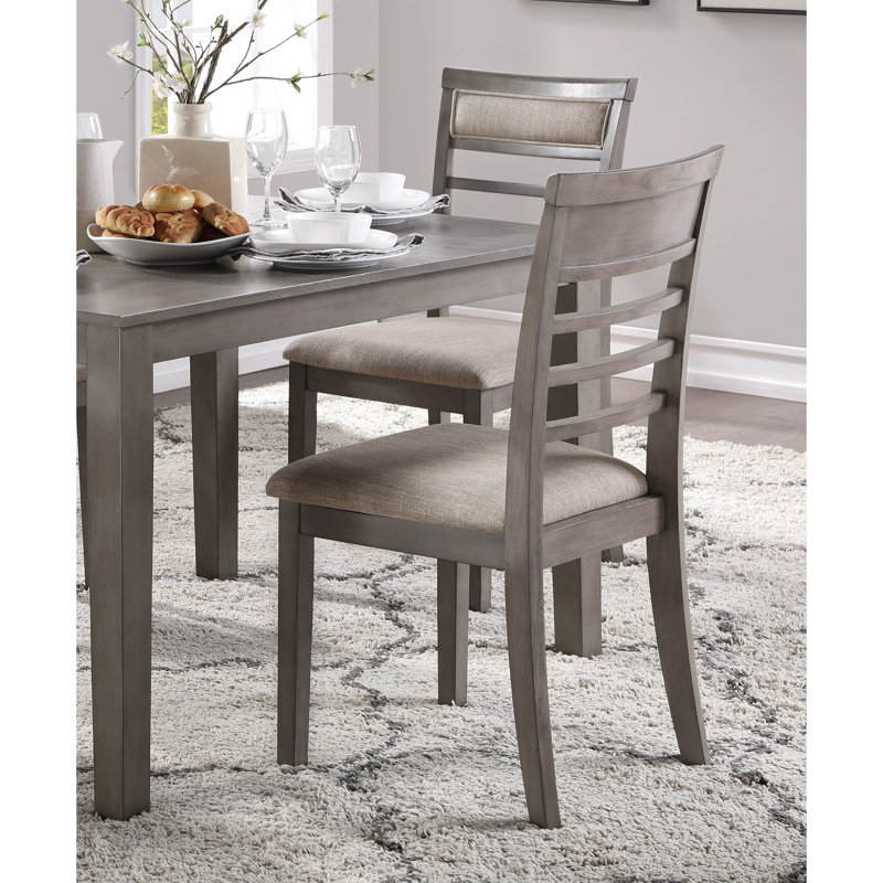 5 pièces - Table en bois et 4 chaises rembourrées en tissu avec structure en bois, Gris, H 29,72 po x L 29,23 po x l 30,92 po