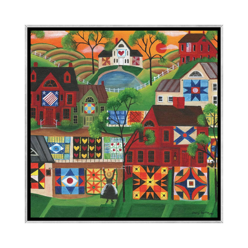" Mama's Colorful Quilts " by Cheryl Bartley, No Mat, 37" H x 37" W x 1.5" D, Silver Framed Canvas