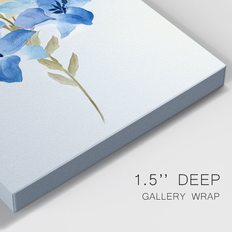 «Blue Blossom Botanical I», ensemble de 3 toiles tendues, H 18 po x l 36 po x P 1 po