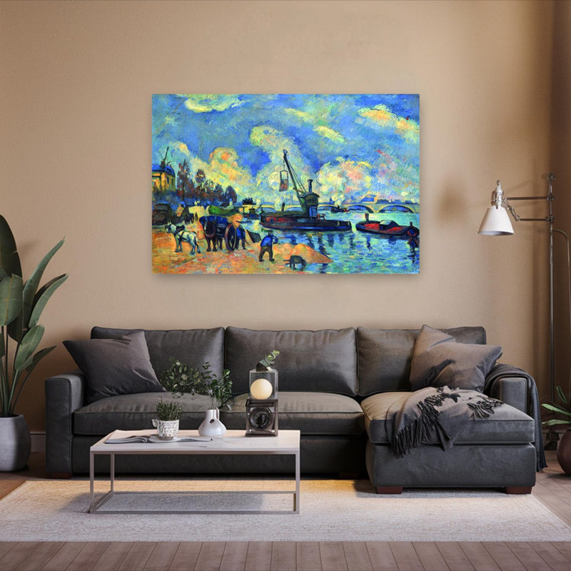 La seine à Bercy, reproduction d'art classique de cheval sur une plage contemporaine, 40" H x 60" W