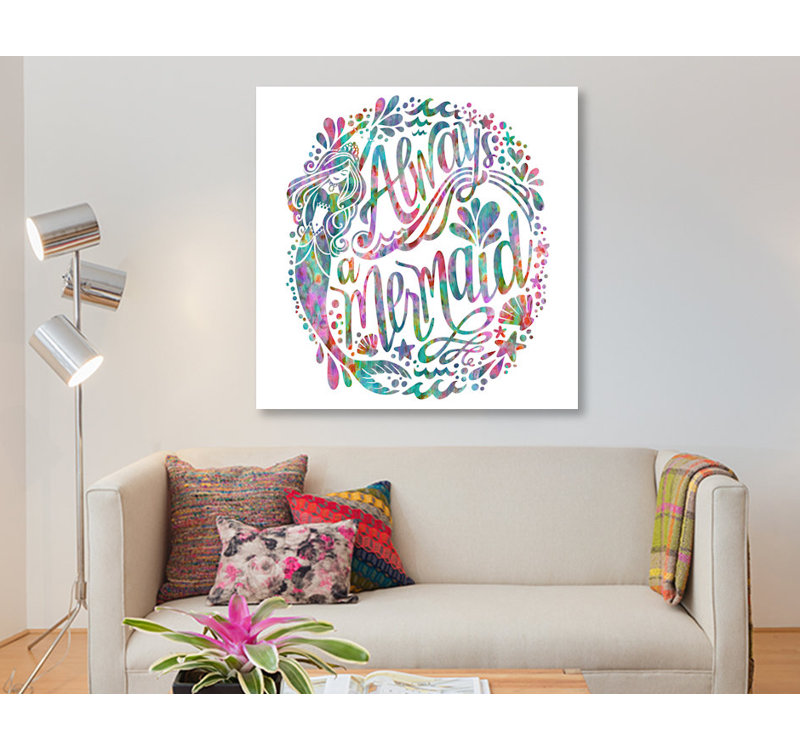 «Always A Mermaid», art textuel sur toile tendue, H 12 po x l 12 po x P 1,5 po, Toile tendue, Pas de tapis