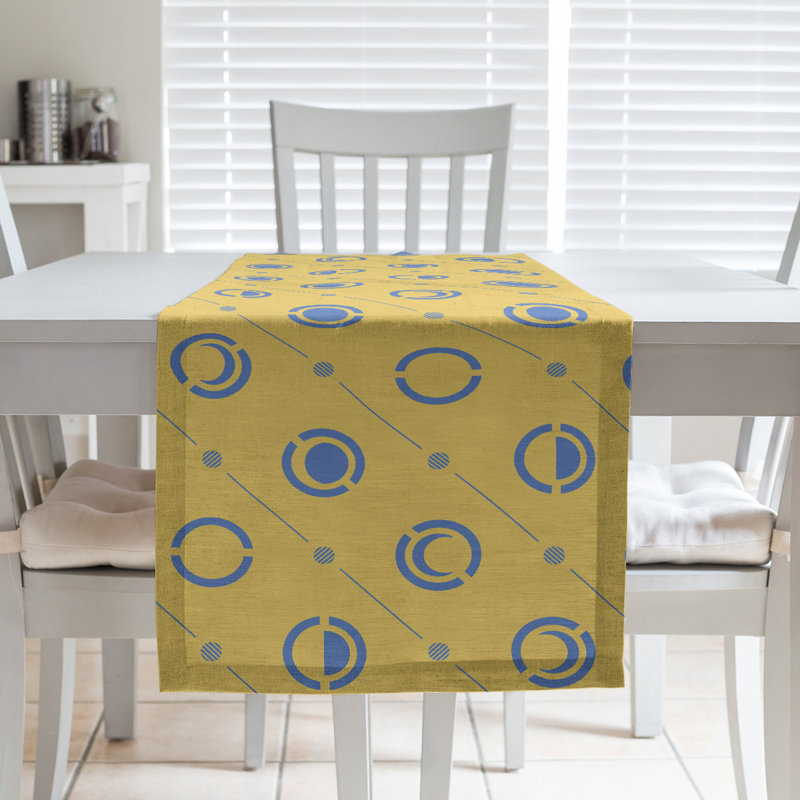 Classic Moon Phases Table Runner, 16" x 72", Light Yellow/Sky Blue