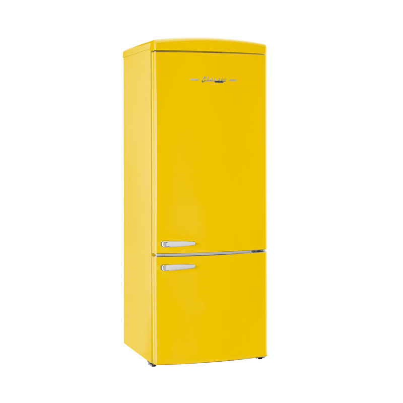 Classic Retro 28" 16.7 Cu. Ft. Frost Free Bottom Freezer Fridge In Summer, Energy Star, Yellow