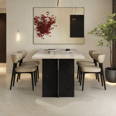 Cave stone slab rectangular dining table and chair