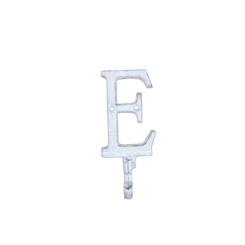 Crochet mural alphabet e fonte lettre e, Blanc délavé