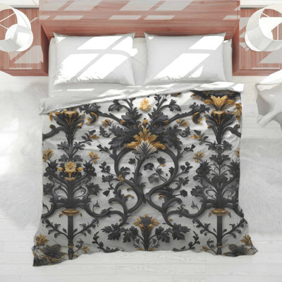 Édredon noir à motif floral noir