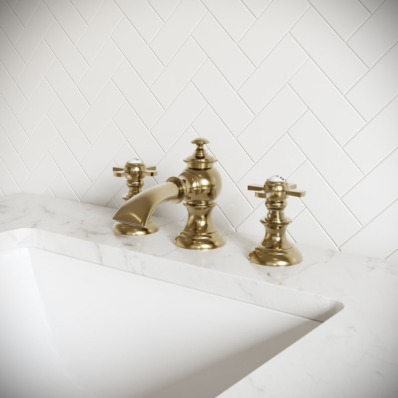 Modern Classic Widespread Bathroom Faucet with Drain Assembly, Flat Cross, Satin Brass