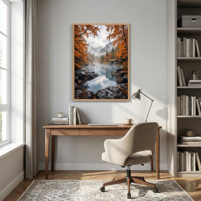 «Misty Autumn River Reflection in Rocky Forest», art mural sur toile