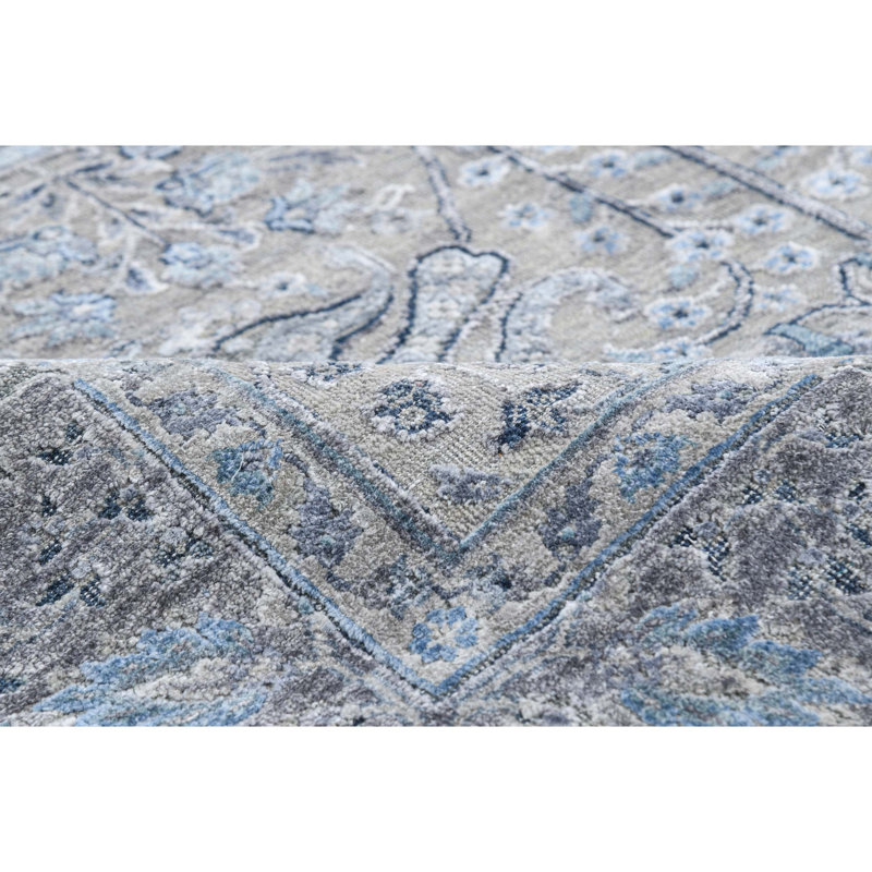 Floral Area Rug in Gray/Light Blue, Rectangle 8' x 10'