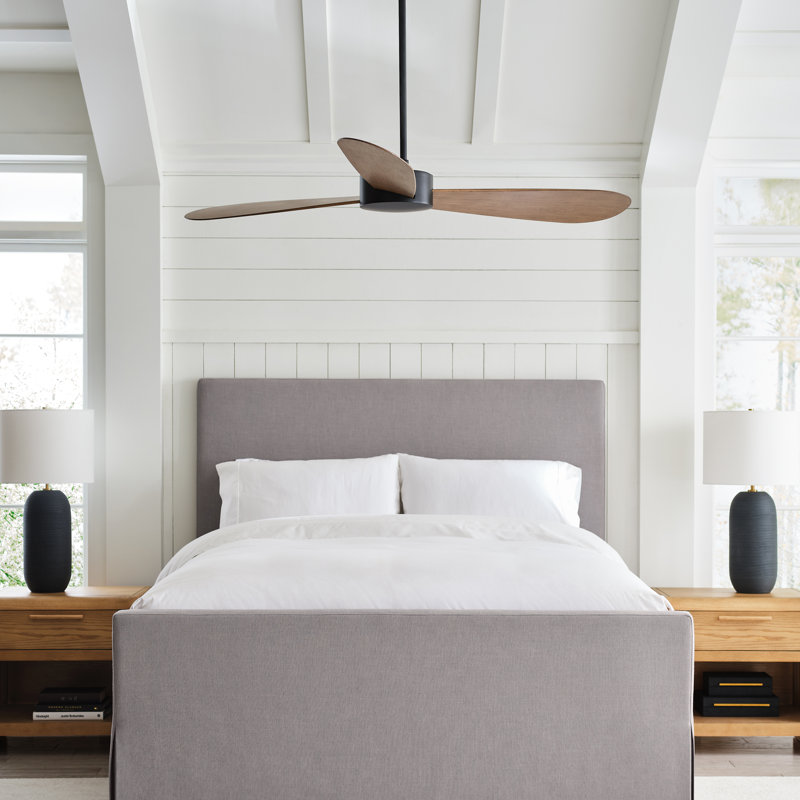 Visual Comfort Fan Paddle Smart 52 Indoor Ceiling Fan with Threaded Downrod, Matte White ABS blades and Handheld Remote, Oak