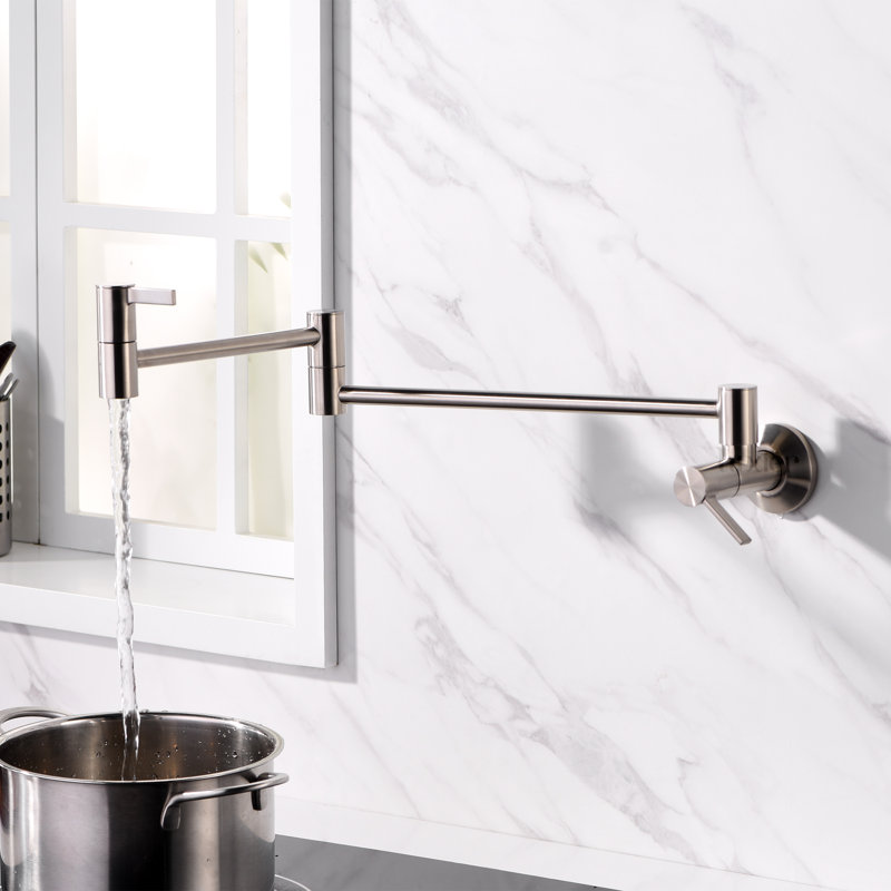 Contemporary 2-Handle Wall-Mounted Pot Filler, Brushed Nickel