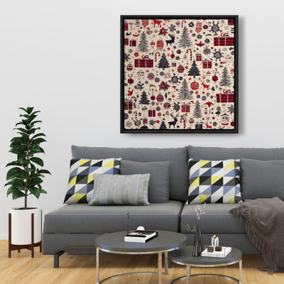 Motif de cadeau de Noël - Toile encadrée grise