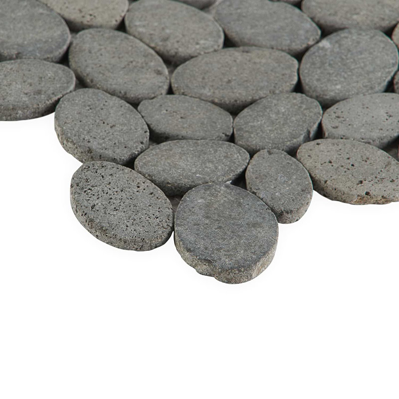 Nature 12x12 Round Honed Natural Stone Mosaic Tile, Lava Black