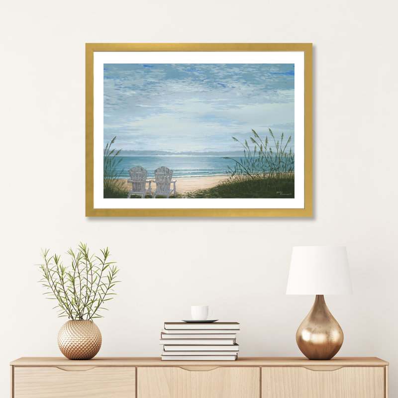 «Beach Chairs» par Bruce Nawrocke - reproduction d'art, H 24 po x l 32 po x P 1 po, Papier encadré doré