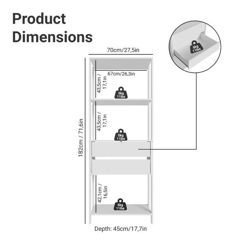  Armoire de rangement pour garage avec outils à 2 tiroirs et tablettes ouvertes L 27 po - blanc, Blanc