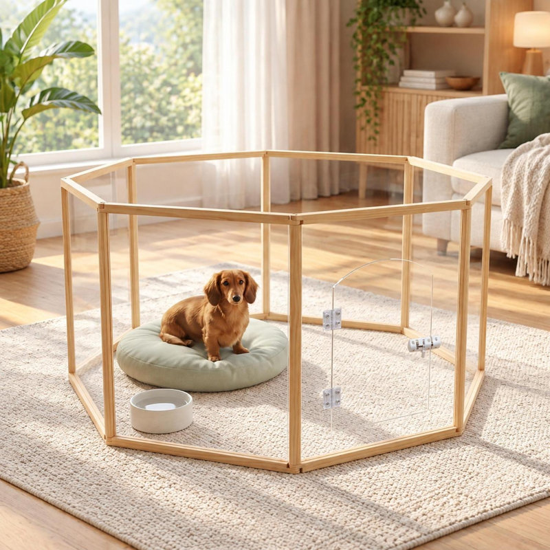 8-Panel Indoor Dog Playpen With Modular Panels And Wood Frame