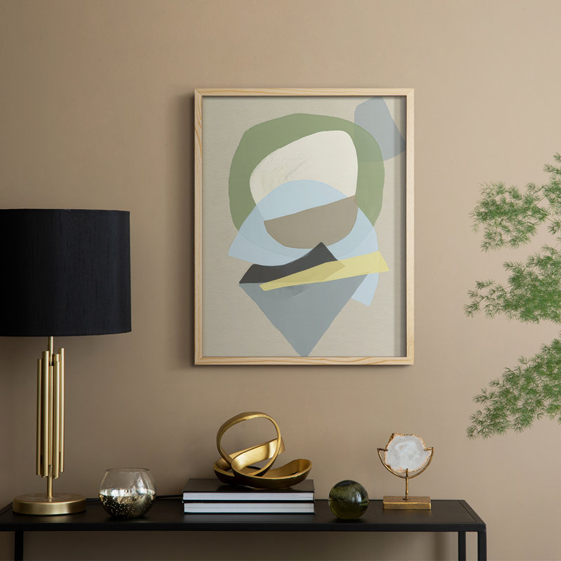 Mod Shape Stack I Framed Print - Solid Wood, Natural, 11" H x 9" W
