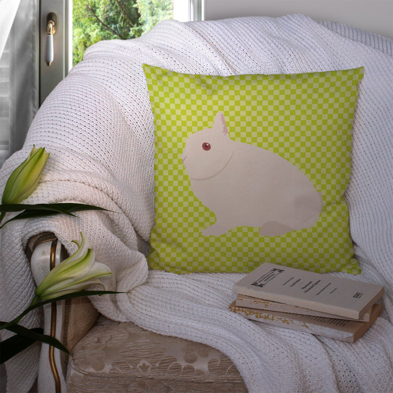 Coussin décoratif d’extérieur carré en toile de lapin check, Vert, 14 po x 14 po