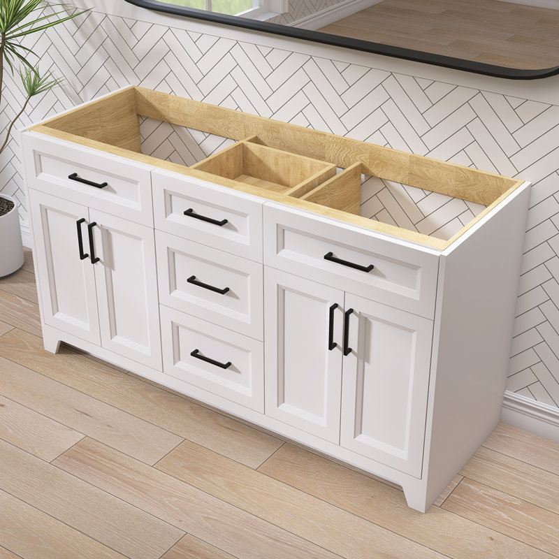 Base de meuble-lavabo double 60 po en bois massif, Blanc
