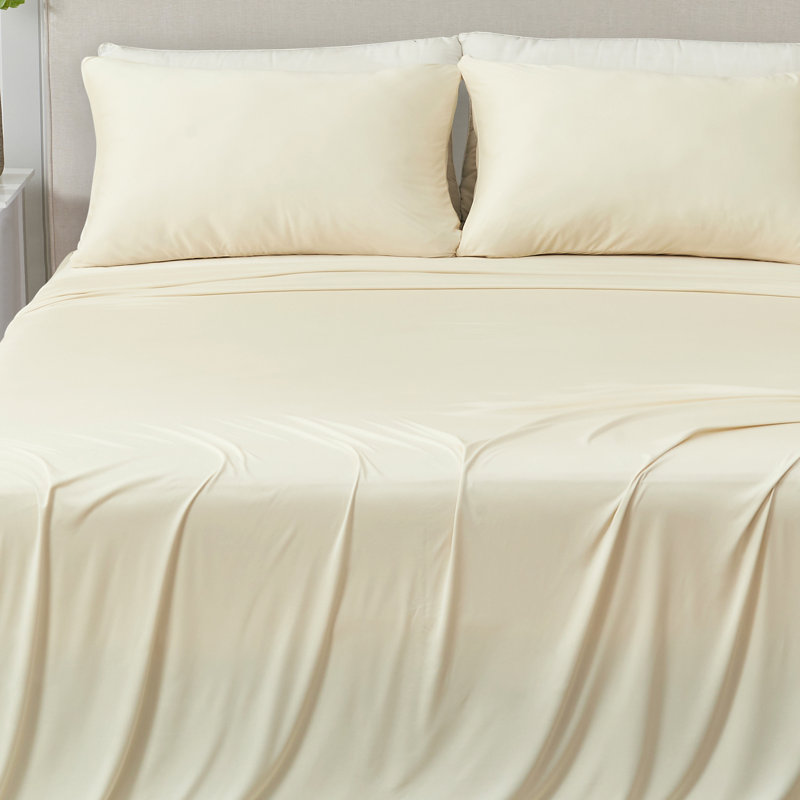 Beige and White Queen Performance Microfiber Sheet Set