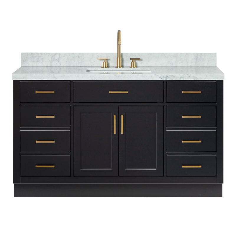 Ensemble de meuble-lavabo simple en bois massif avec plateau en marbre de 1,5 po Tidworth, Noir, Forme rectangulaire