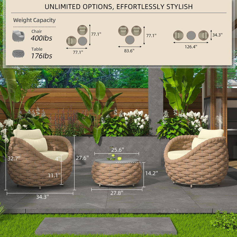 Fully Assembled Altuminum Frame 2 - Person Patio Conversation Sets with Cushions