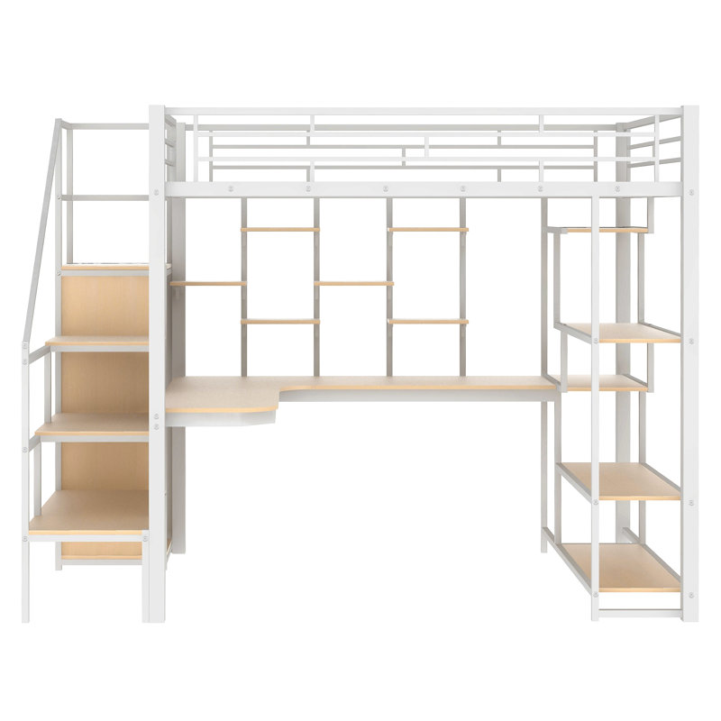 Loft Bed With Mutiple Storage, White