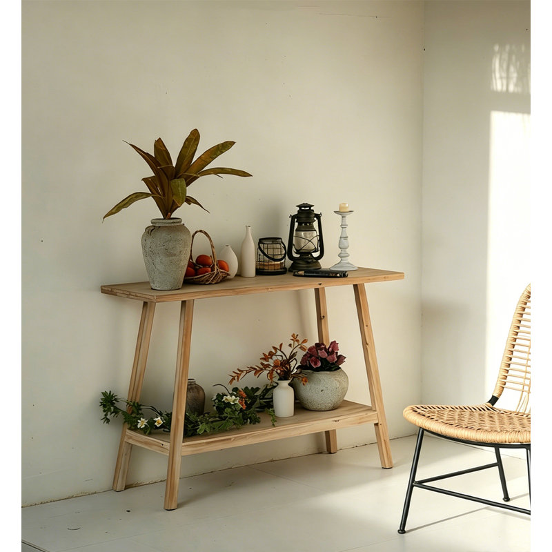 Console en bois naturel avec tablette ouverte pour le couloir