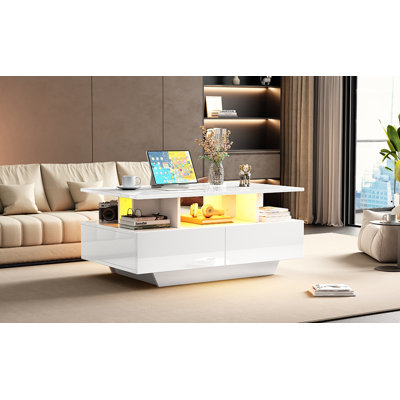 Table basse moderne de 35,4 pouces avec lumières DEL et beaucoup de rangement Valora