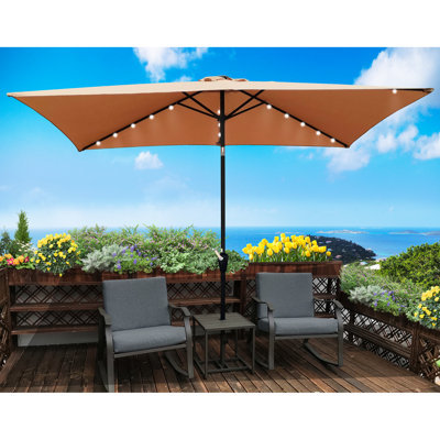 Parasol rectangulaire à DEL 10 pi x 6,5 pi - Protégé, imperméable, à manivelle, pour terrasse, abri de piscine extérieur avec lumières Easy Tilt, jardin,