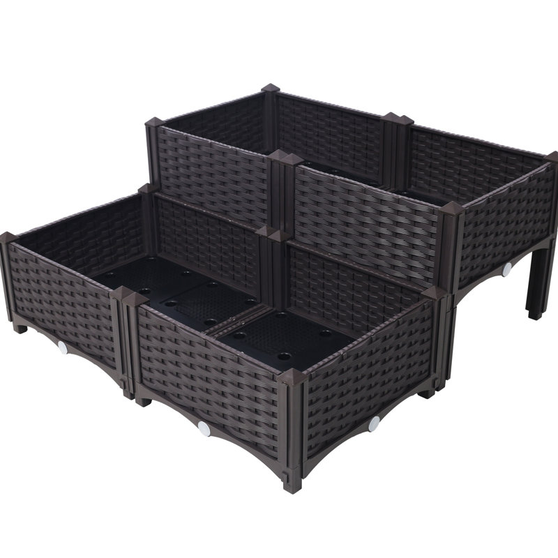 Brown Self-Watering Raised Herb Box With Legs For Cafes - 4 Piece For Gardening Polypropylene Adequate Drainage Easy Assembly Practice Flower Bed Patios System Built-In