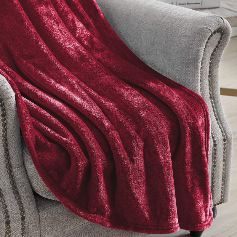 Climax Super Soft Reversible Mink Faux Plush Fur Fleece Blanket Throw, Burgundy, Super King (6')