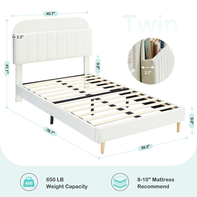Twin Size Bed Frames, With Storage Headboard, White