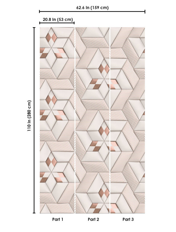 Papier peint géométrique Marciella, Blanc/rose