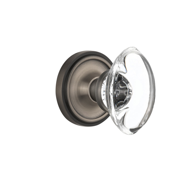 Rosette classique avec poignée de porte ovale en cristal transparent, Étain antique, 2 3/4 po