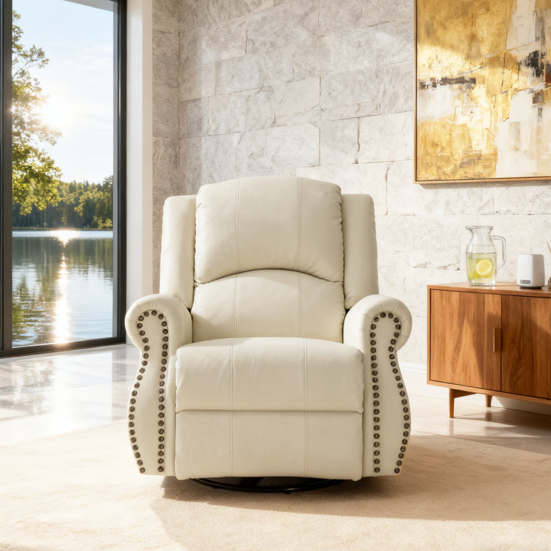 Heat Massage Manual Recliner Chair With Rocker And Swivel In Fabric For Living Room, Beige, Beige