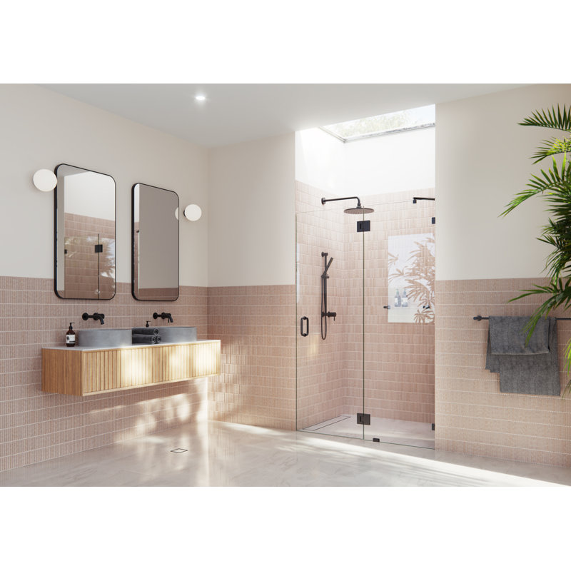 Halo 54.5 in. x 78 in. Frameless Glass Hinge Shower Door, Matte Black